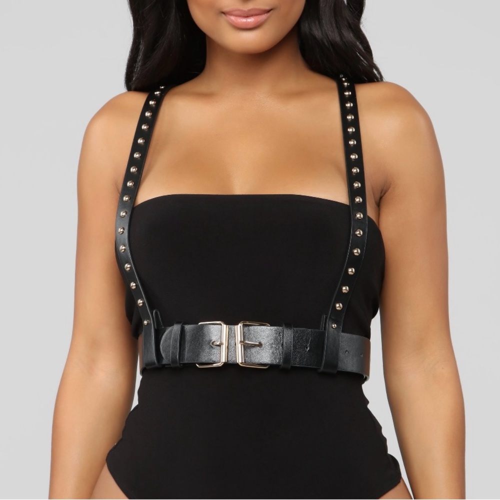 Fashion Nova - I Know Every Body Harness - Black/Gold - Studded Body Belt